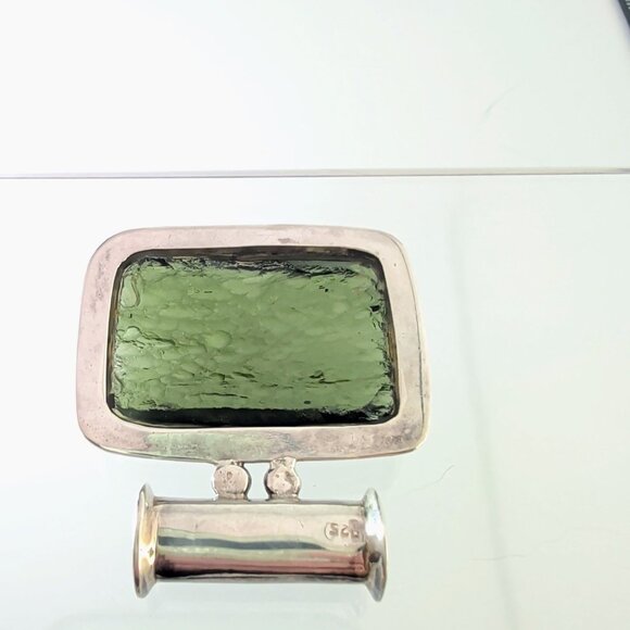 One of a Kind Moldavite & Sterling Silver Pendant With Faceted & Raw Sides - Picture 3 of 13